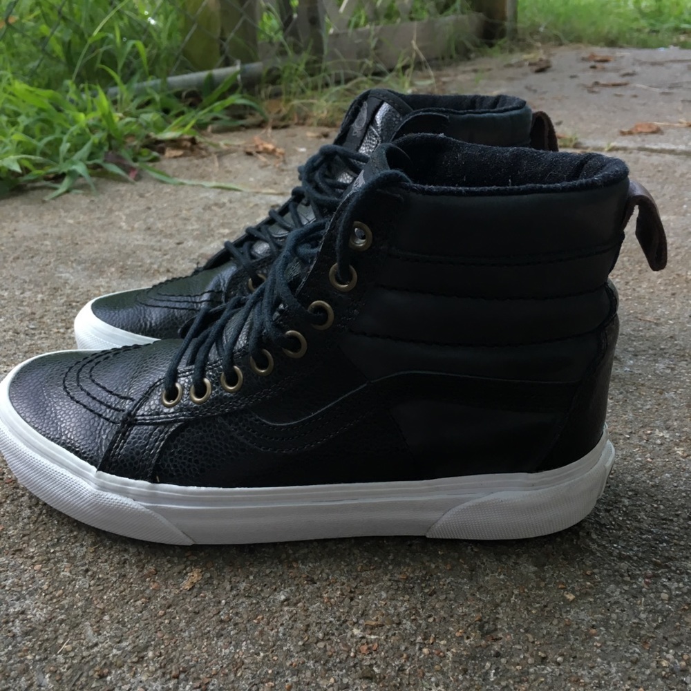 Black leather hi-top VANS